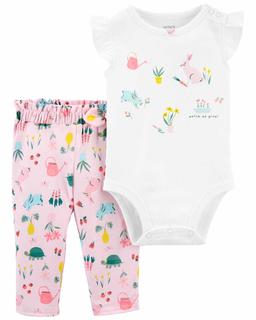  Kız Bebek Çiçekli Kolsuz Body Pantolon Set 2'li Paket