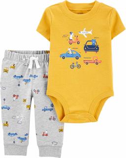  Erkek Bebek Araba Desenli Body Pantolon Set 2'li Paket
