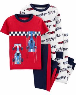  Erkek Çocuk Araba Desenli Pijama Seti 4'lü Paket