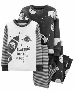  Erkek Çocuk Roket Desenli Uzun Kollu Pijama 4'lü Paket