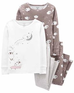  Kız Çocuk Kuzu Desenli Uzun Kollu Pijama 4'lü Paket