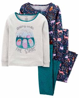  Kız Çocuk Uzun Kollu Pijama 4'lü Paket