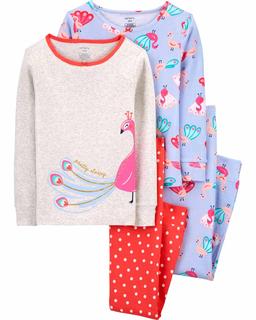  Kız Çocuk Tavus Desenli Uzun Kollu Pijama 4'lü Paket