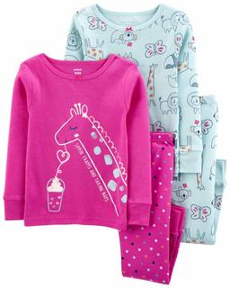  Kız Çocuk Uzun Kollu Pamuk Pijama Seti 4'lü Paket