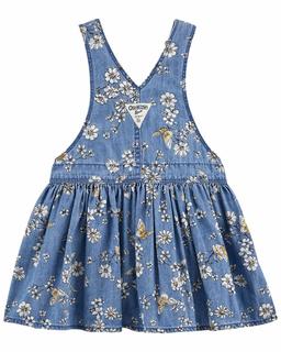  Kız Bebek Çiçek Desenli Salopet Elbise Mavi