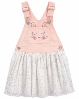  Küçük Kız Çocuk Tavşan Desenli Salopet Elbise Pembe