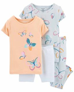  Küçük Kız Çocuk Kelebek Desenli Pijama Seti 4'lü Paket