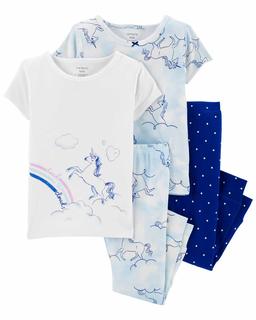  Küçük Kız Çocuk Unicorn Desenli Pijama Seti 4'lü Paket