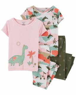  Küçük Kız Çocuk Dinazor Desenli Pijama Seti 4'lü Paket