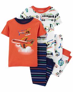  Erkek Bebek Uçak Desenli Pijama Seti 4'lü Paket