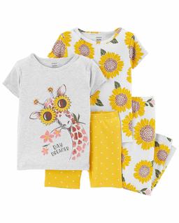 Küçük Kız Çocuk Çiçek Desenli Pijama Seti 4'lü Paket