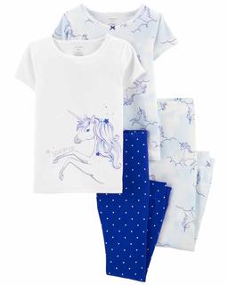  Kız Çocuk Unicorn Desenli Pijama Seti 4'lü Paket