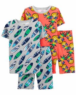  Erkek Çocuk Ananas Desenli Pijama Seti 4'lü Paket