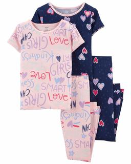  Kız Çocuk Kalp Desenli Pijama Seti 4'lü Paket
