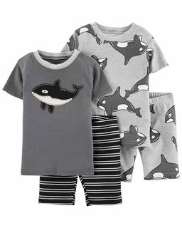  Küçük Erkek Çocuk Köpekbalığı Desenli Pijama Seti 4'lü Paket