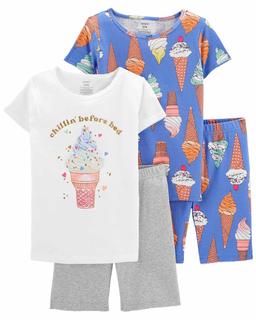  Kız Çocuk Dondurma Desenli Pijama Seti 4'lü Paket