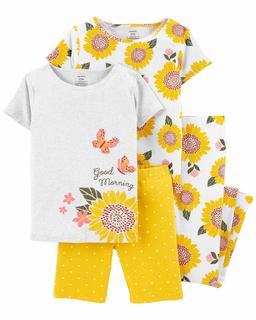 Kız Çocuk Çiçek Desenli Pijama Seti 4'lü Paket