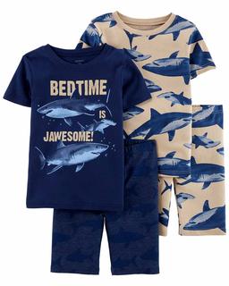  Erkek Çocuk Köpekbalığı Desenli Pijama Seti 4'lü Paket