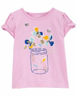  Küçük Kız Çocuk Çiçek Desenli Tshirt Mor