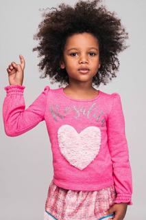  Kız Çocuk Kalp Aplikeli Sweatshirt Pembe
